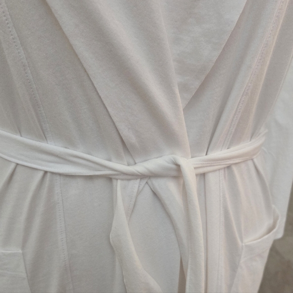 Skin Organic Pima Cotton White Belted Shawl Collar Robe Size 1 NWT Luxury Lounge - Picture 6 of 10